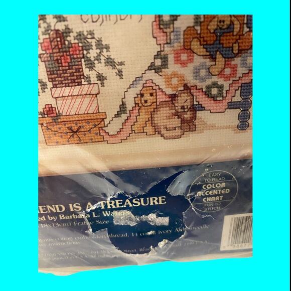 Vtg Jiffy Cross Stitch Kit Sampler Friend Is A Treasure And Comfort 7x5 1992 - Picture 5 of 8